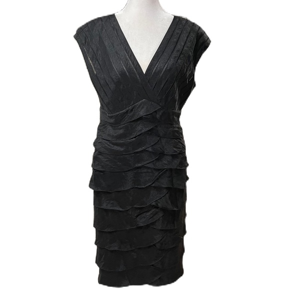 Aidan Mattox Niteline Black Shimmer Sleeveless Shutter Tiered Dress Size 12 - Picture 2 of 15